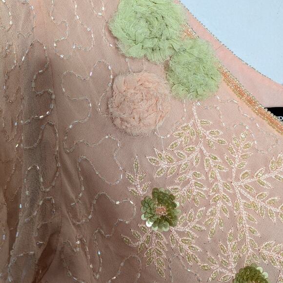 Adrianna Papell Studio Pink Short Sleeve Beaded Sequin V-Neck Evening Top 12 - Picture 5 of 13